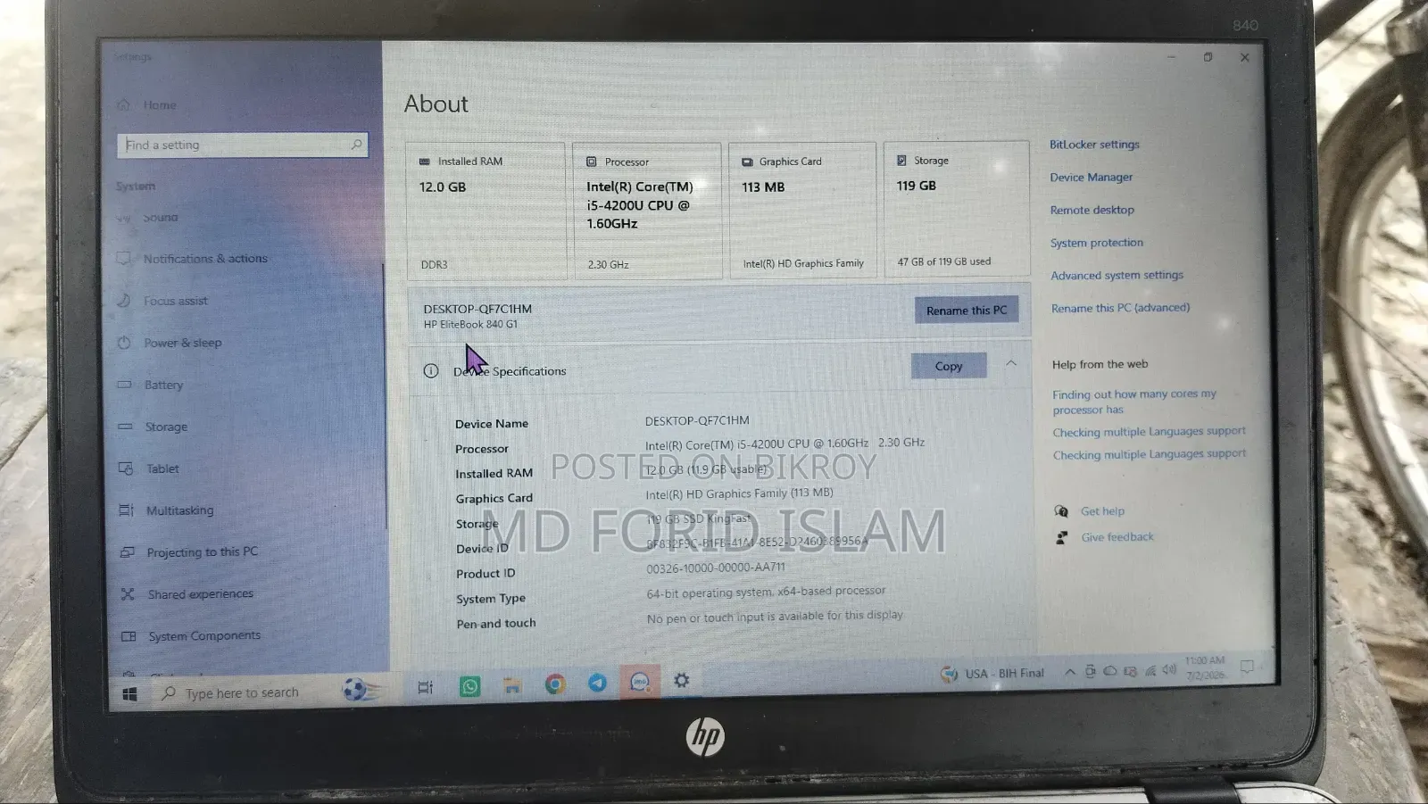 Laptop HP EliteBook 840 12GB Intel Core I5 SSD 500GB