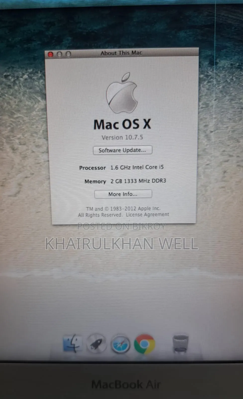 Laptop Apple MacBook Air 2012 2GB Intel Core I5 SSD 128GB
