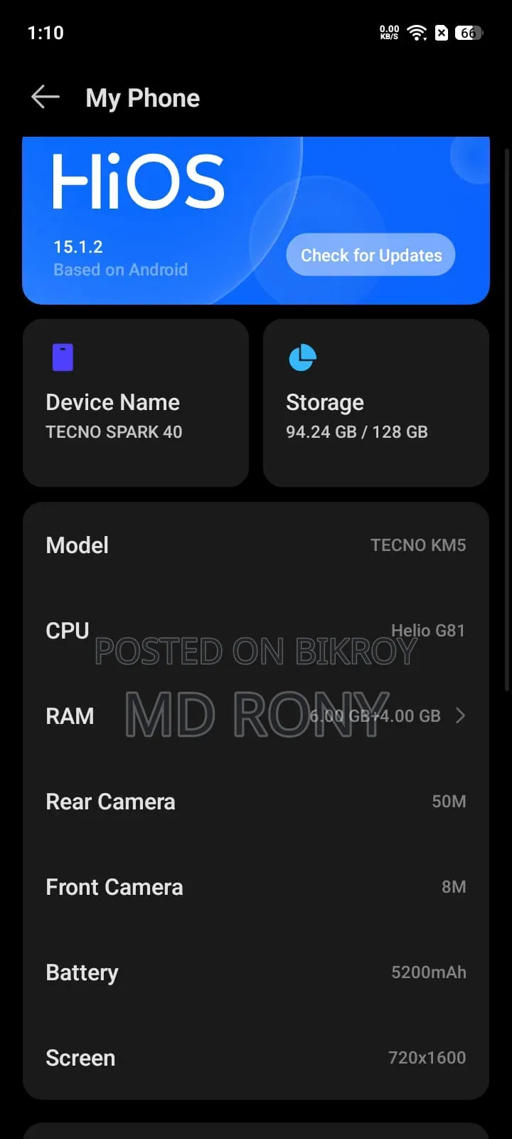 Tecno Spark 40 128 GB Black