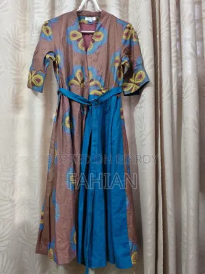 Boho-chic Two-tone Patterned Midi Dress With Belt