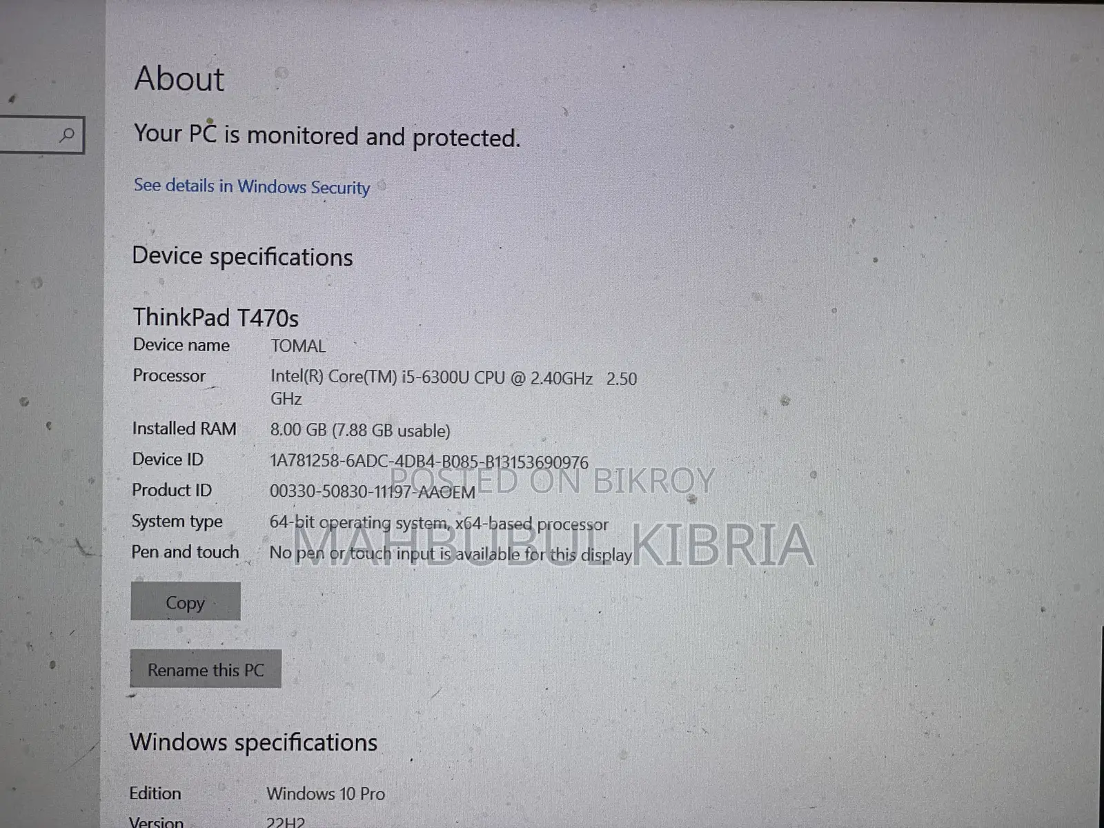 Laptop Lenovo ThinkPad T470 8GB Intel Core I5 SSD 256GB