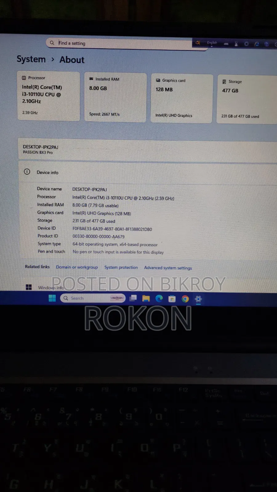 Laptop 8GB Intel Core i3 HDD 512GB