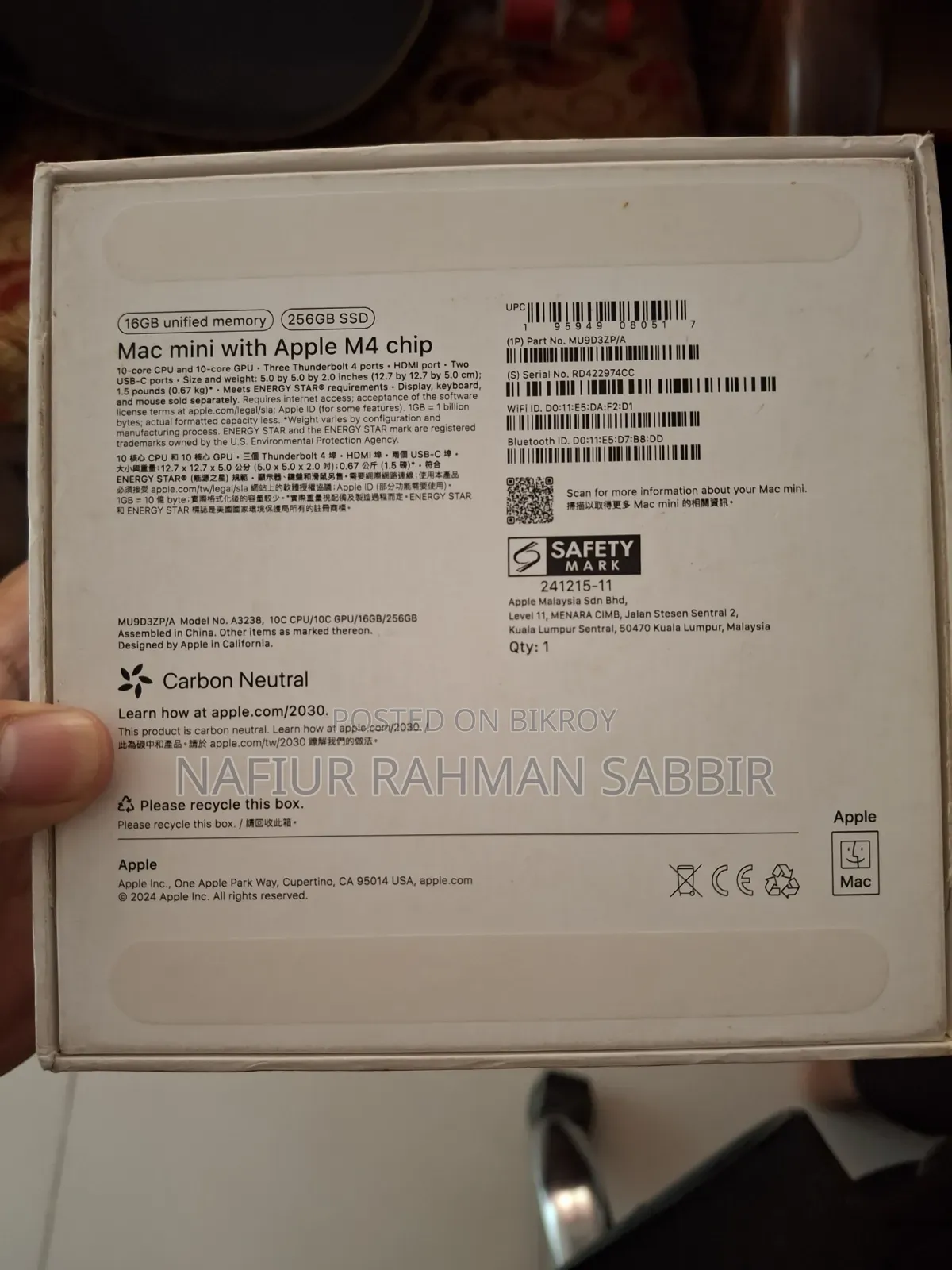 Desktop Computer Apple Mac Mini M4 16GB Apple M4 SSD 256GB