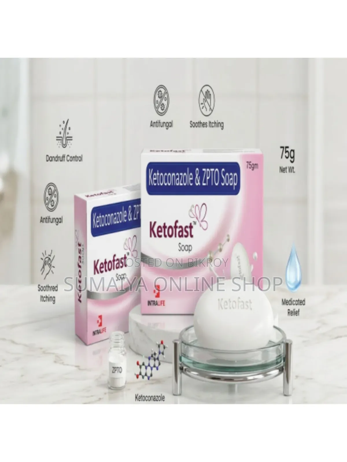 Ketofast Ketoconazole Zpto Soap (75gm) - Medicated Skin Scalp Care