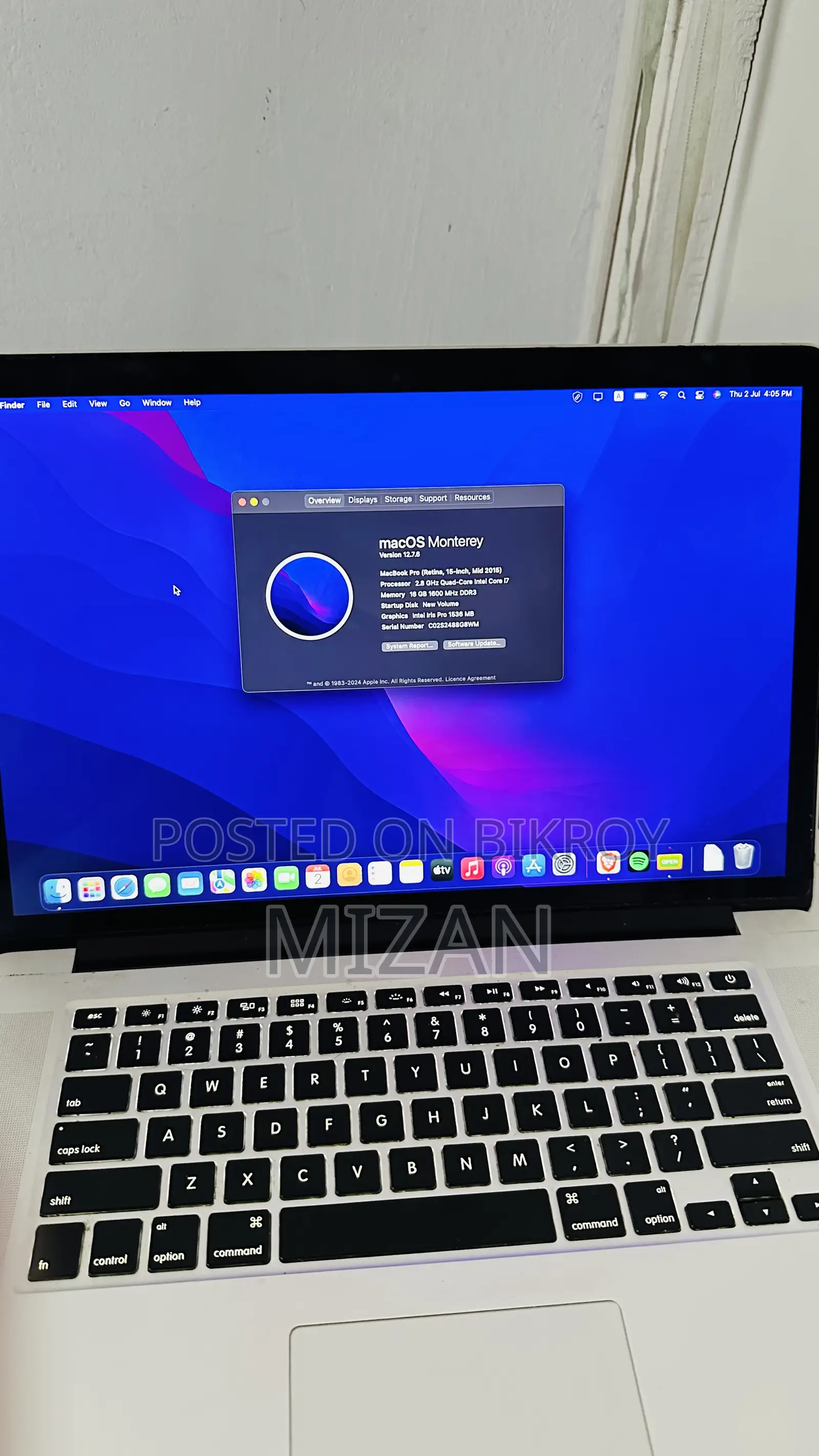 Laptop Apple MacBook Pro 2015 16GB Intel Core I7 SSD 256GB
