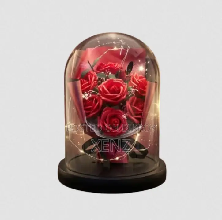 Artificial Rose Bouquet in Glass Dome Led Fairy Lights With Gift Box