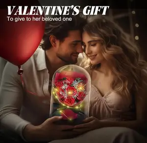 Artificial Rose Bouquet in Glass Dome Led Fairy Lights With Gift Box