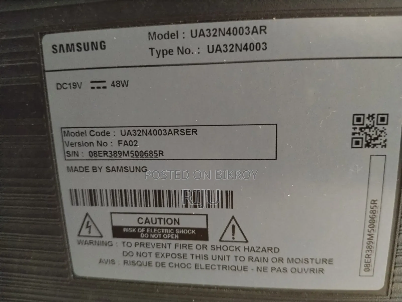 Samsung 32 Inch HD LED TV (Model: UA32N4003AR) - Full Fresh Condition