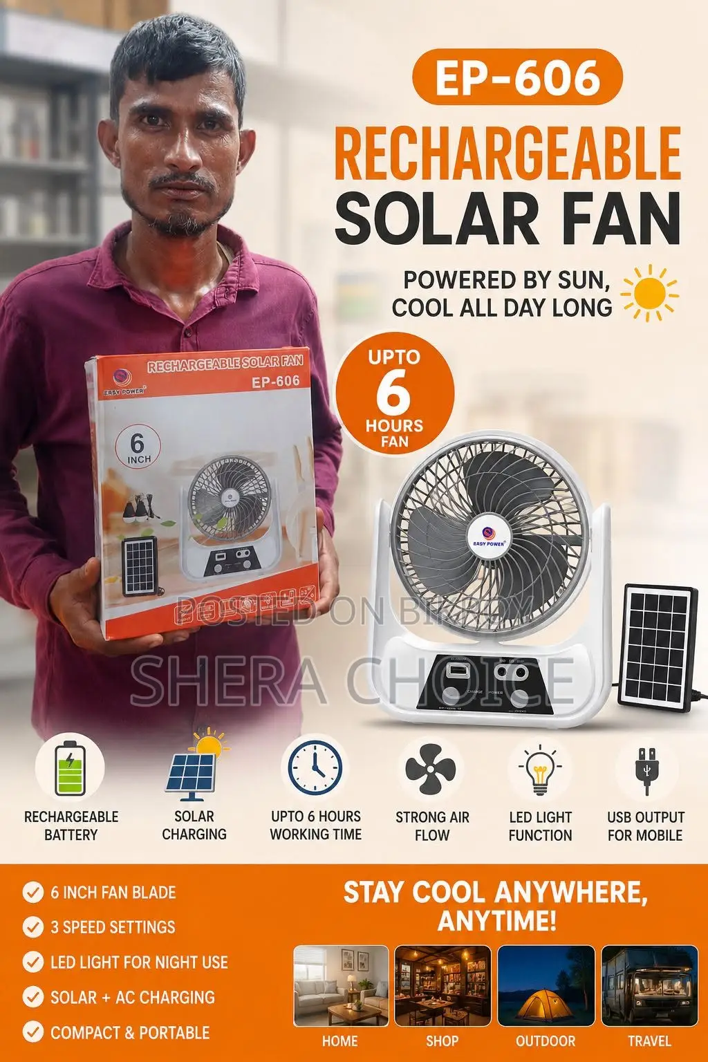 Ep-606 Rechargeable Solar Fan!