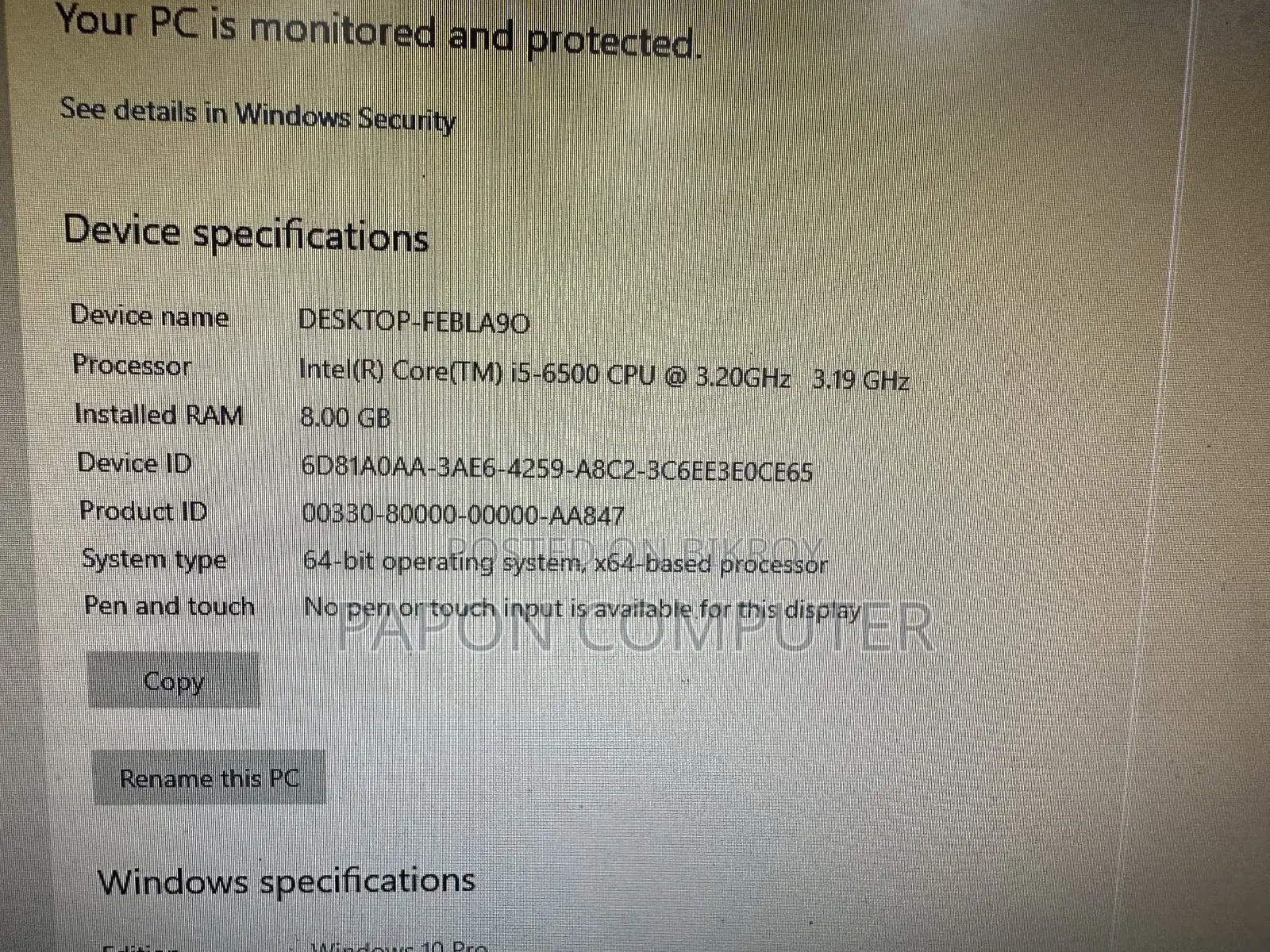 Desktop Computer 8GB Intel Core i5 SSD 256GB