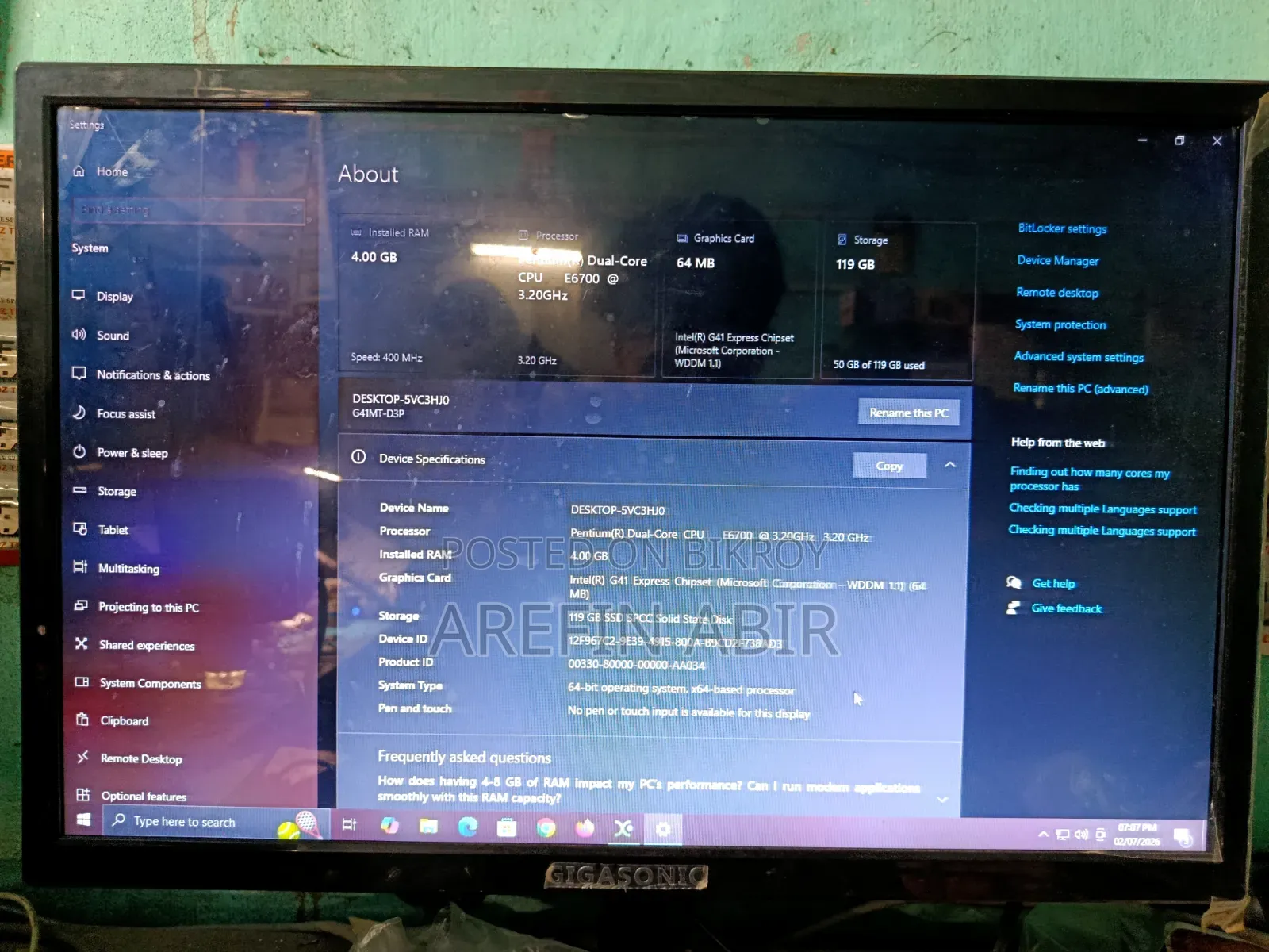 Desktop Computer Gigabyte GB-BNi5G4-1050Ti 4GB Intel Celeron SSD 128GB