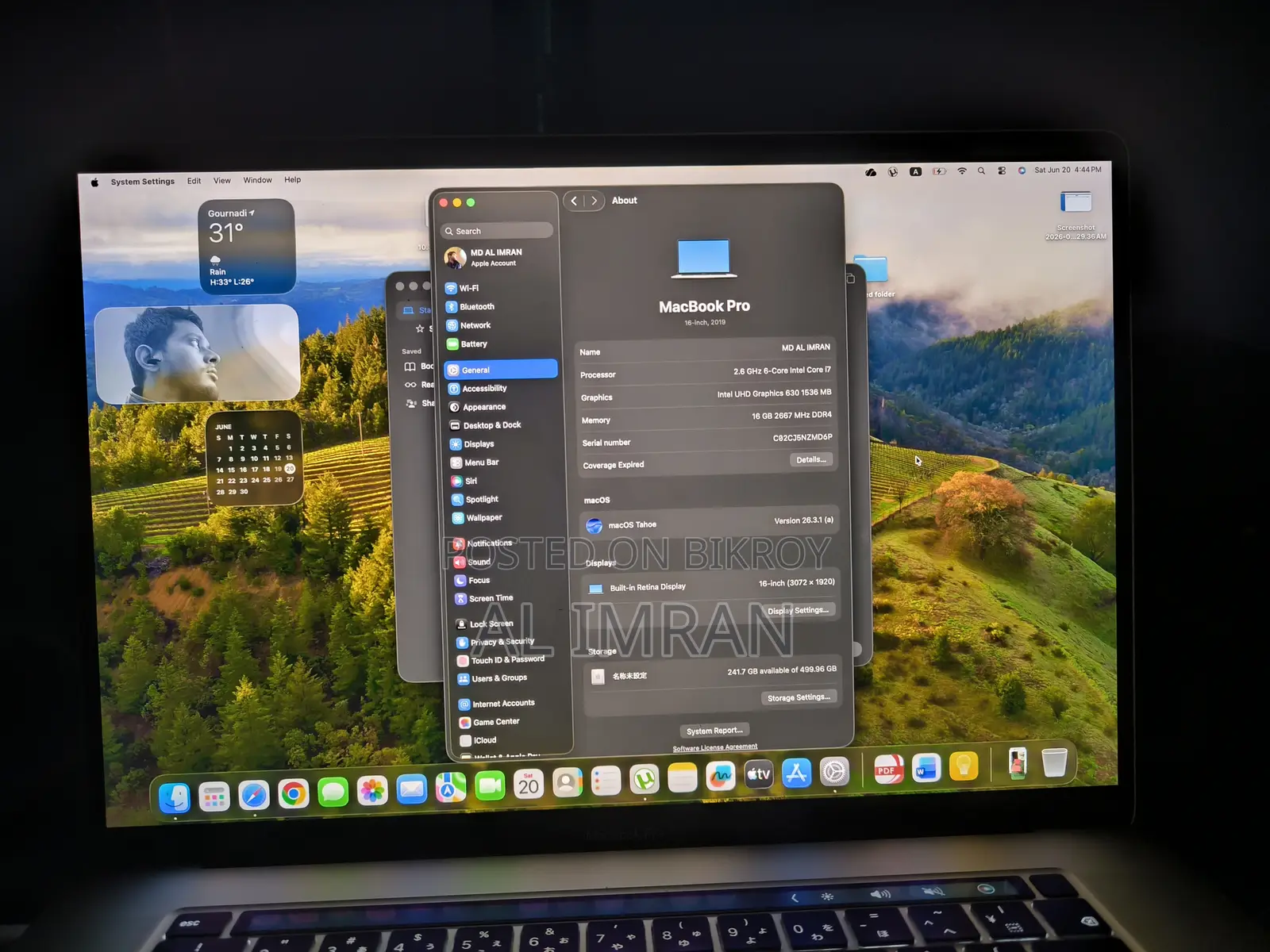 Laptop Apple MacBook Pro 2019 16GB Intel Core I7 SSD 512GB