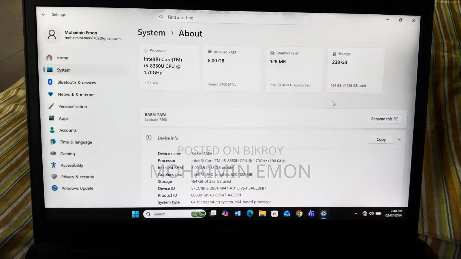 Laptop Dell Latitude 7490 8GB Intel Core I5 HDD 256GB