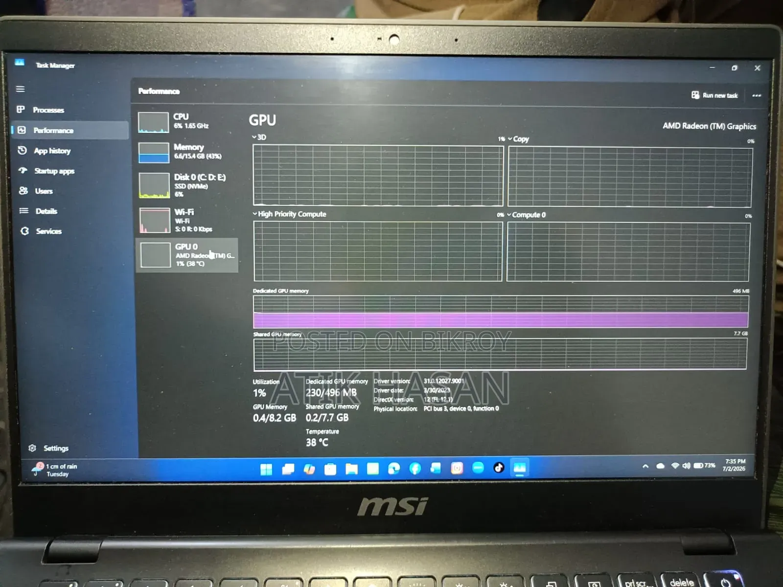 Laptop MSI Modern 14 16GB AMD Ryzen 5 SSD 512GB