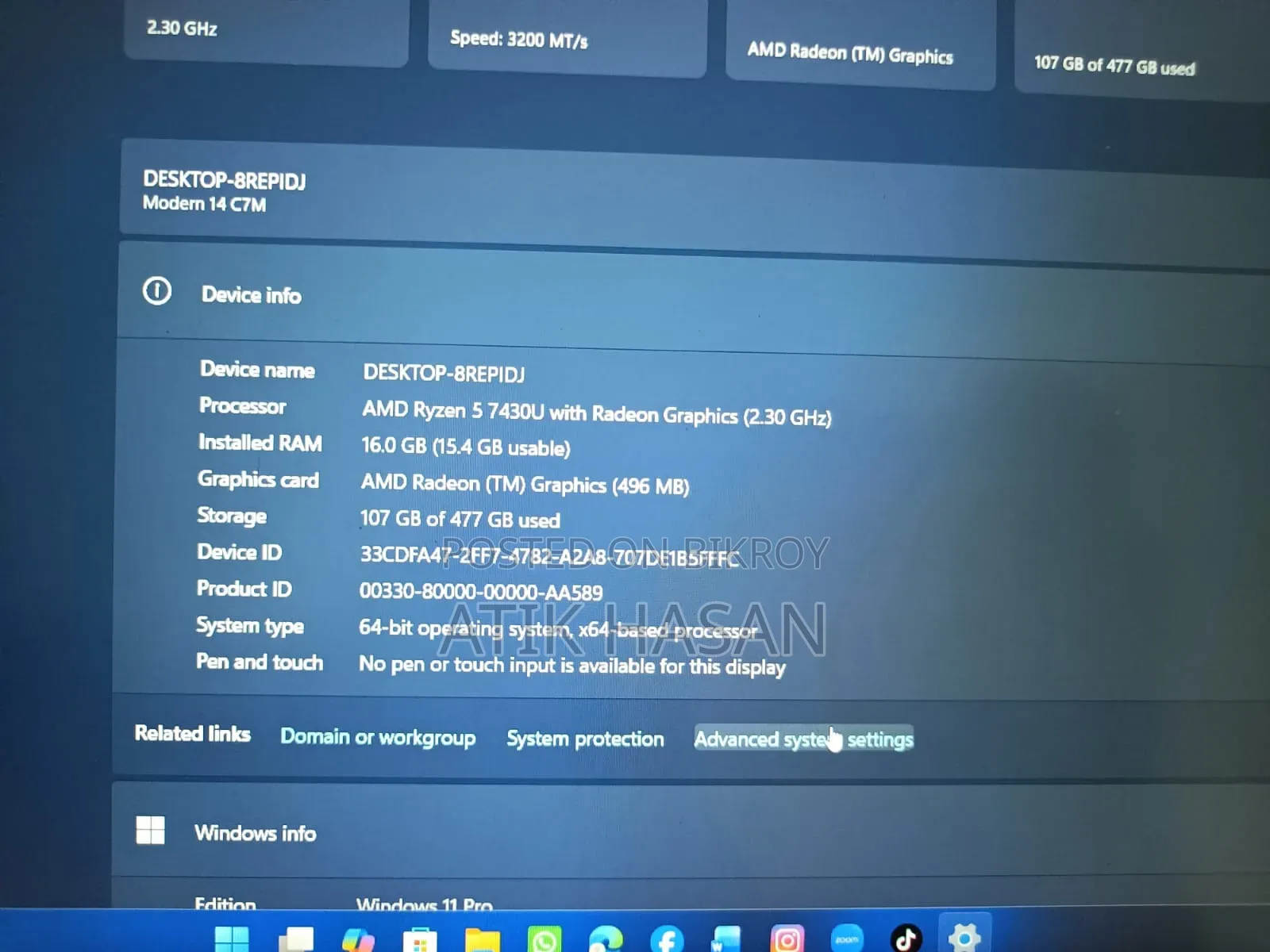 Laptop MSI Modern 14 16GB AMD Ryzen 5 SSD 512GB