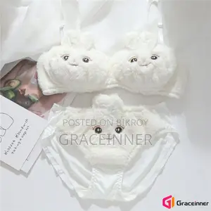 Women's Cotton Bra Panty Set Bunny Print Wire-Free Non-Padded