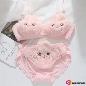 Women's Cotton Bra Panty Set Bunny Print Wire-Free Non-Padded