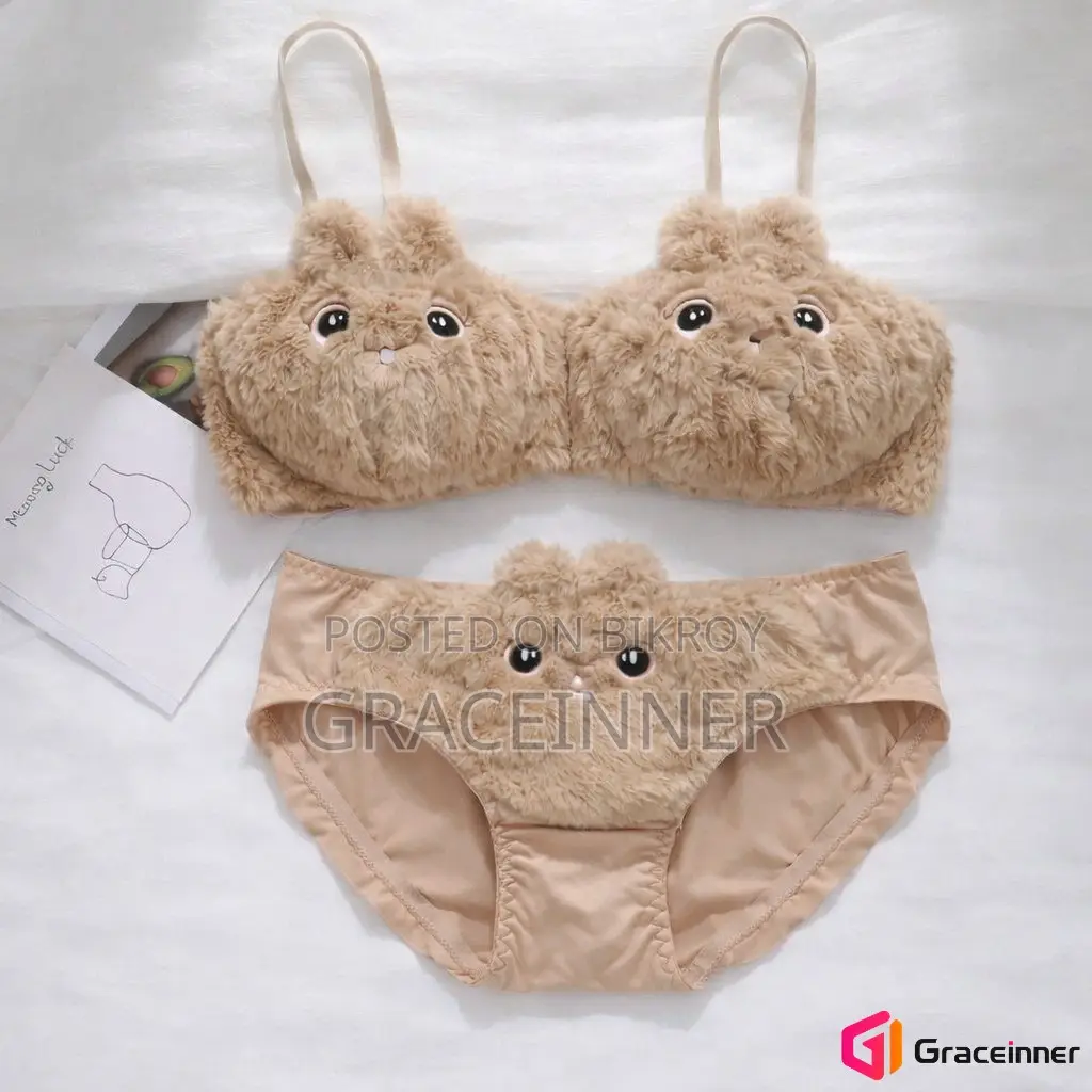 Women's Cotton Bra Panty Set Bunny Print Wire-Free Non-Padded