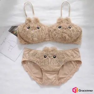Women's Cotton Bra Panty Set Bunny Print Wire-Free Non-Padded