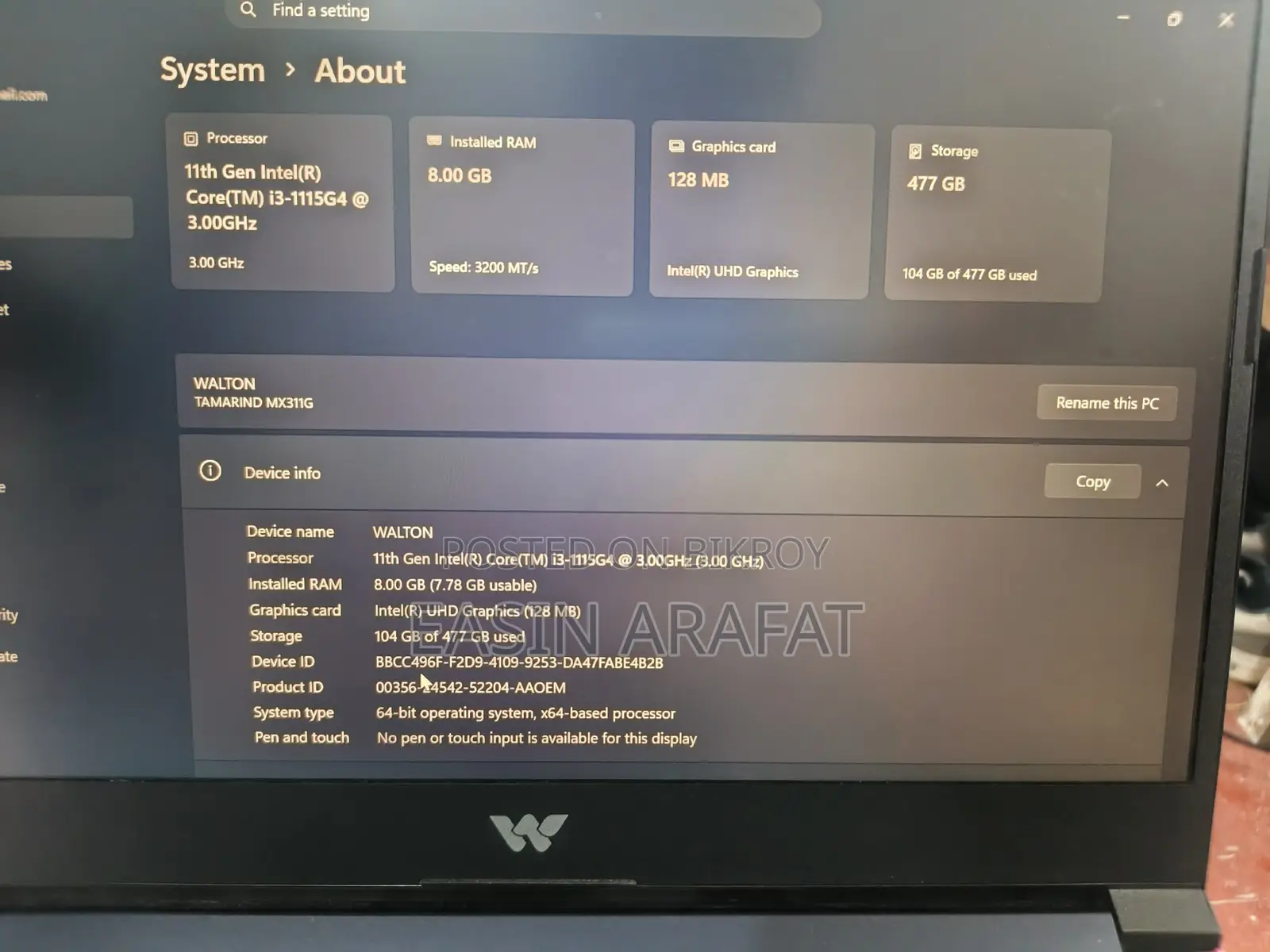 Laptop 8GB Intel Core i3 SSD 512GB