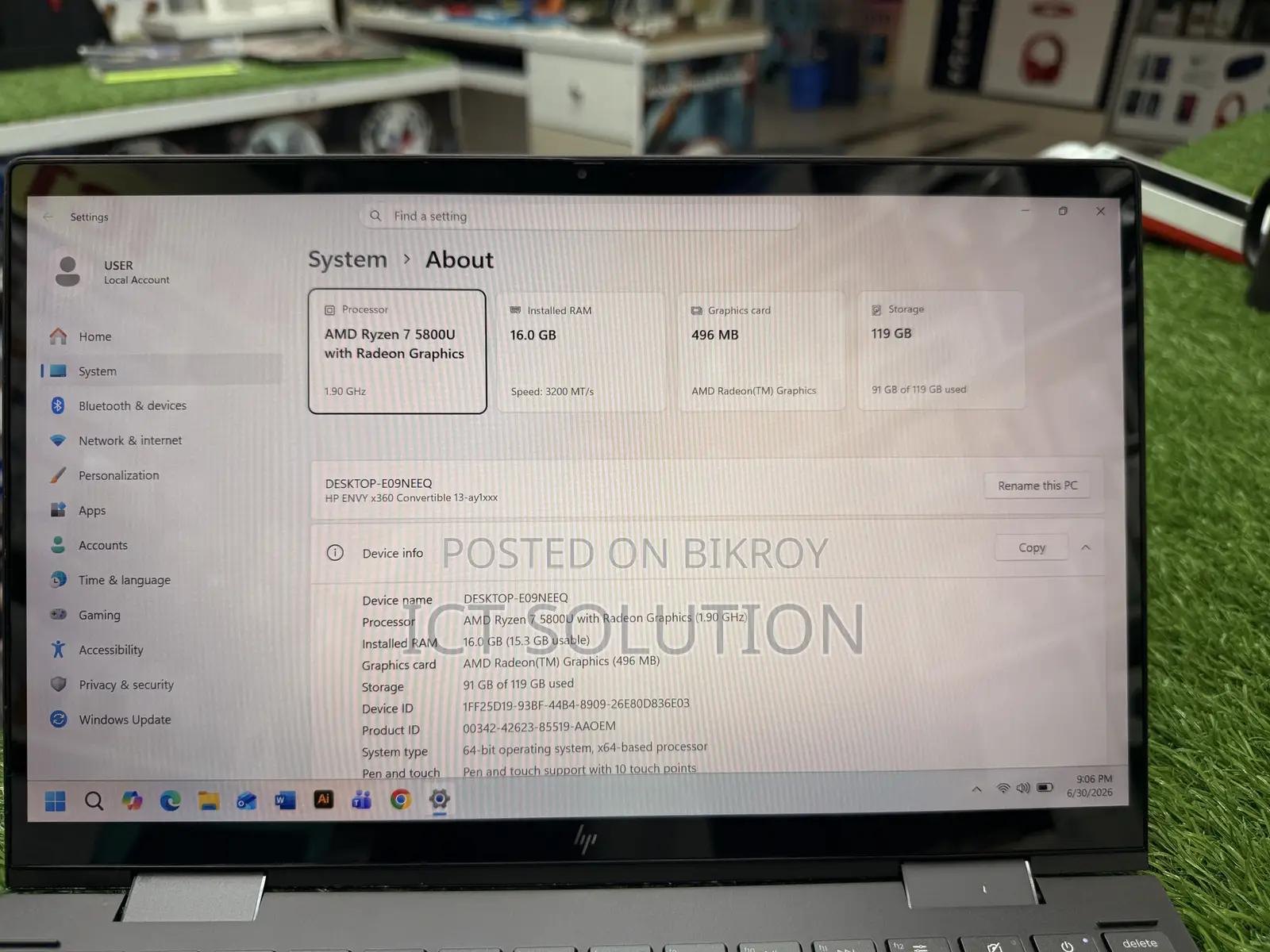 Laptop HP Envy x360 16GB AMD Ryzen 7 SSD 128GB