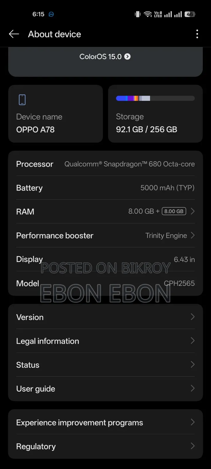 Oppo A78 4G 256 GB Black
