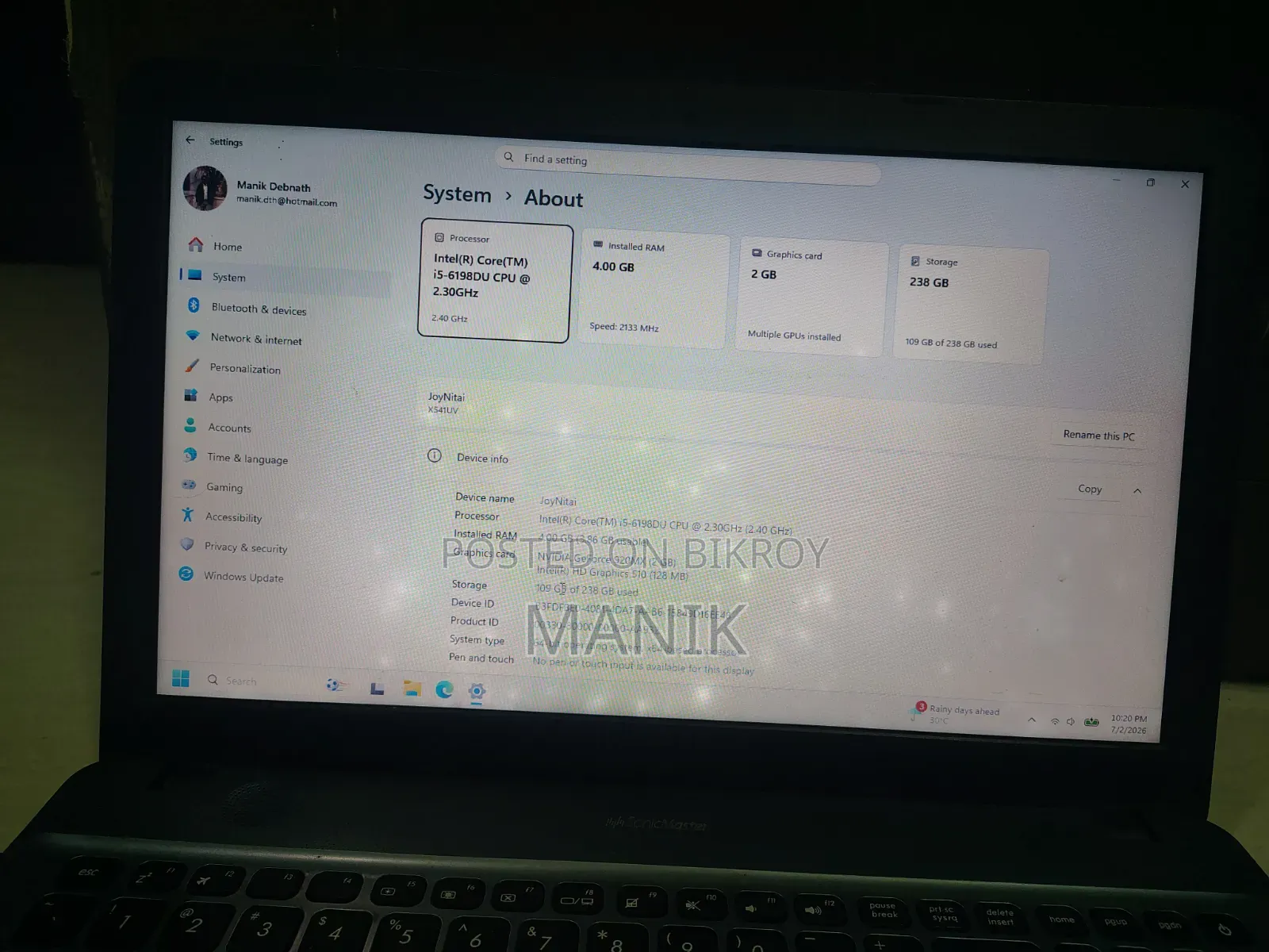 Laptop Asus VivoBook Max X541UA 4GB Intel Core I5 SSD 256GB