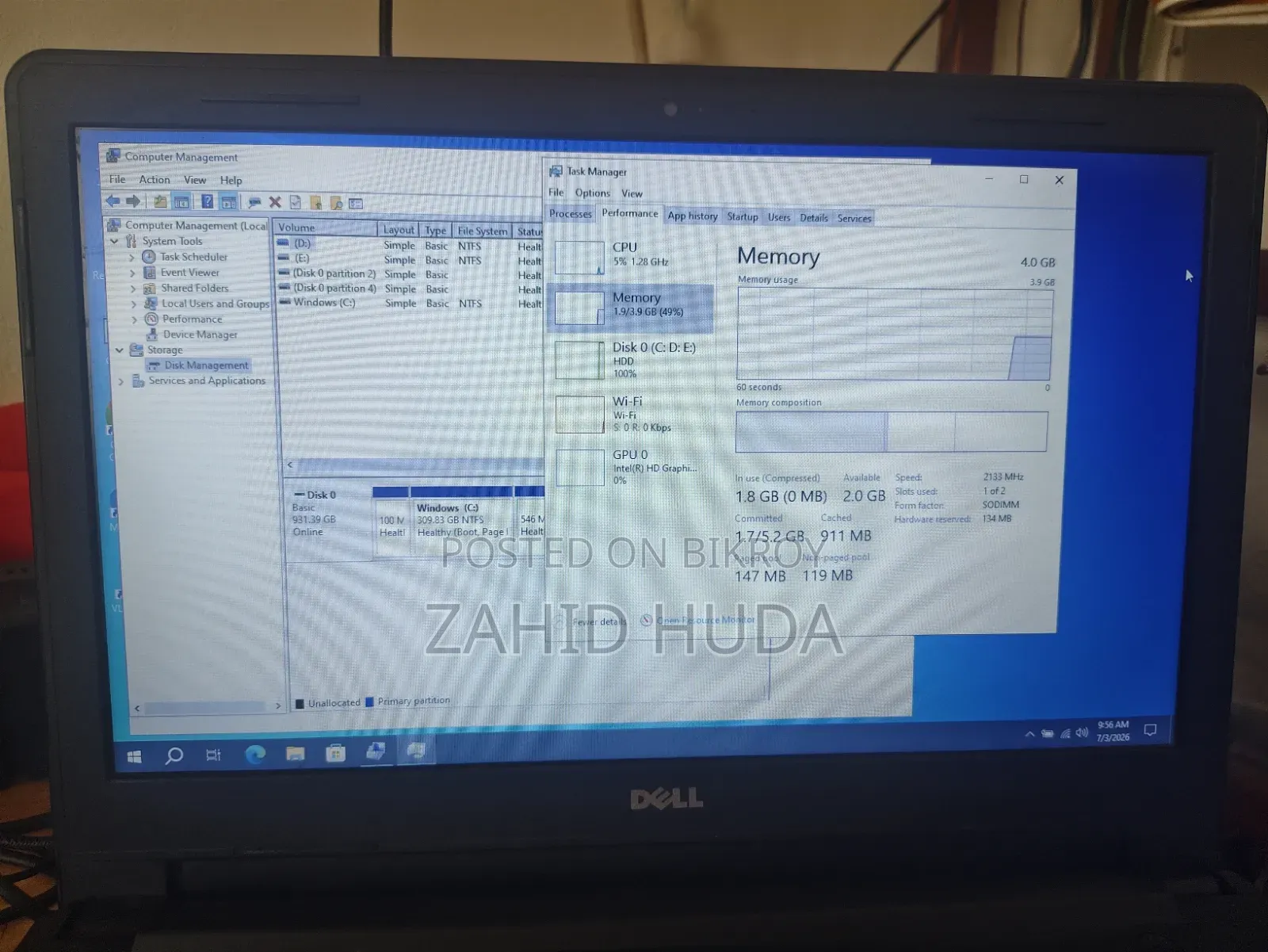 Laptop Dell Vostro 14 3000 4GB Intel Core I3 HDD 1TB