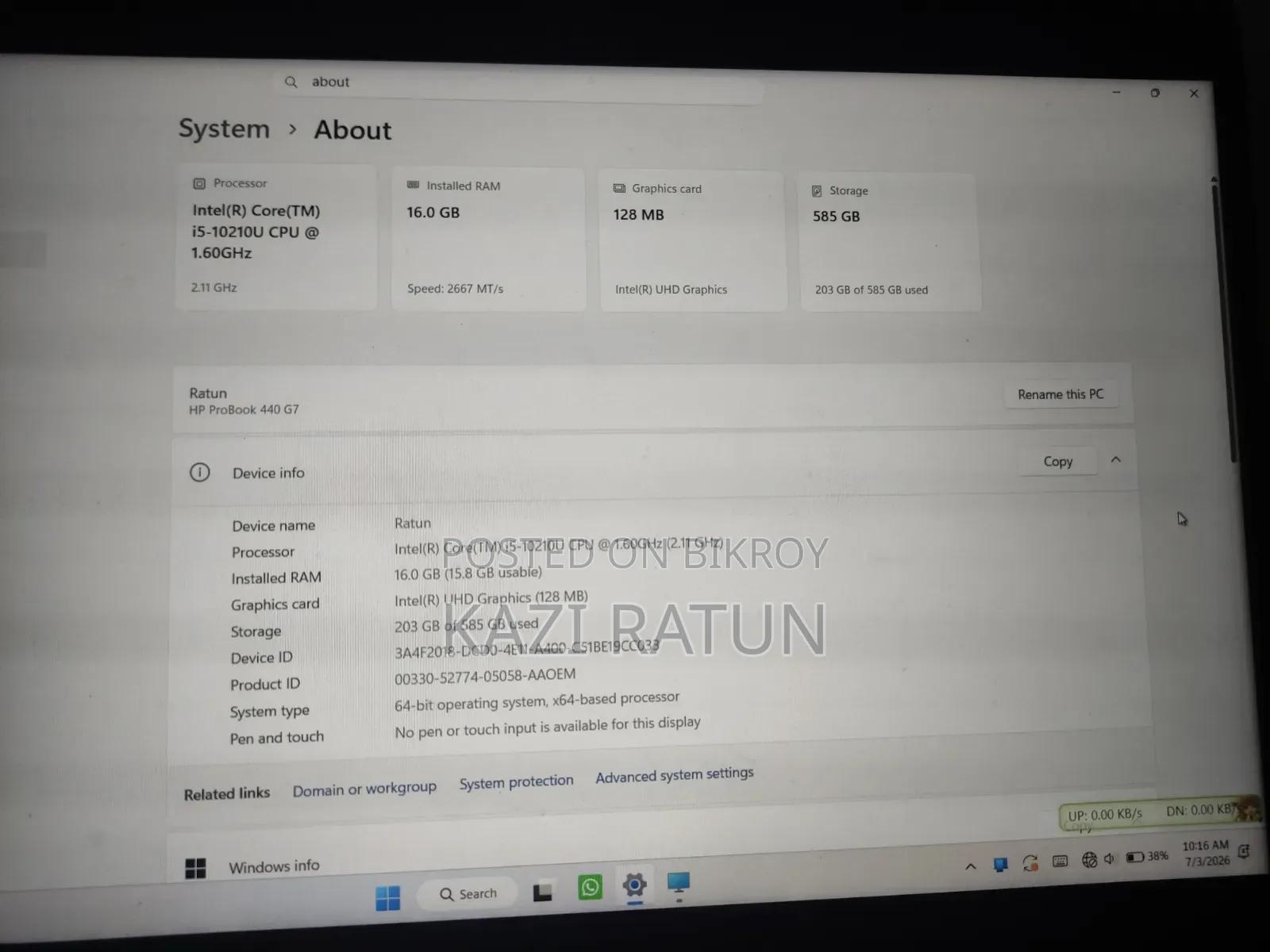 Laptop HP ProBook 440 G7 16GB Intel Core I5 HDD+SSD 512GB