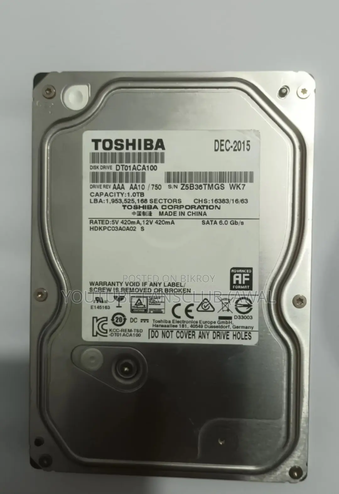 Toshiba 1TB Desktop Hard Disk (Fresh Condition)