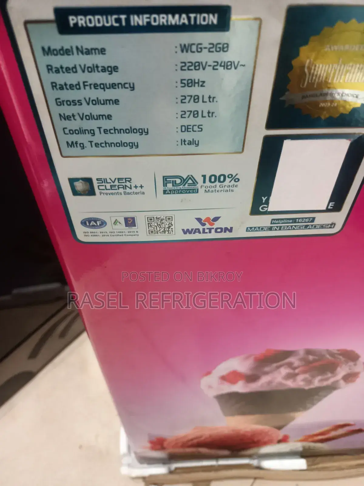 270 Litre Ice Cream Deep Freezer Model WCG-2go Walton Fridge at 35% Discount.