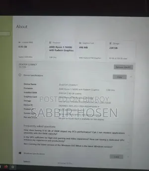 Desktop Computer Samsung 8GB AMD Ryzen 5 SSD 256GB