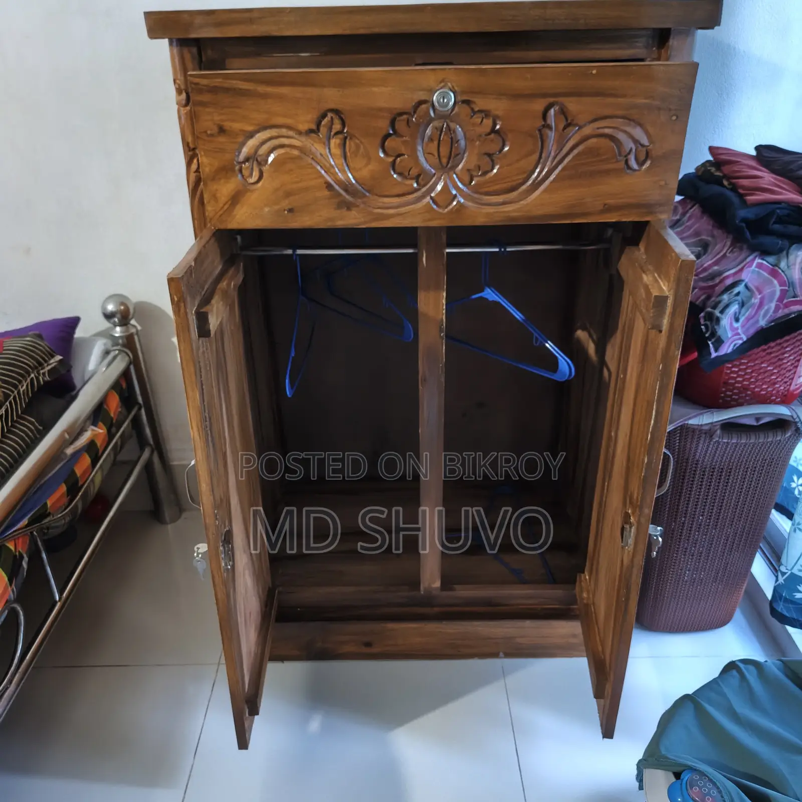 Wooden Wall Showcase and Wooden Wardrobe for Sarees