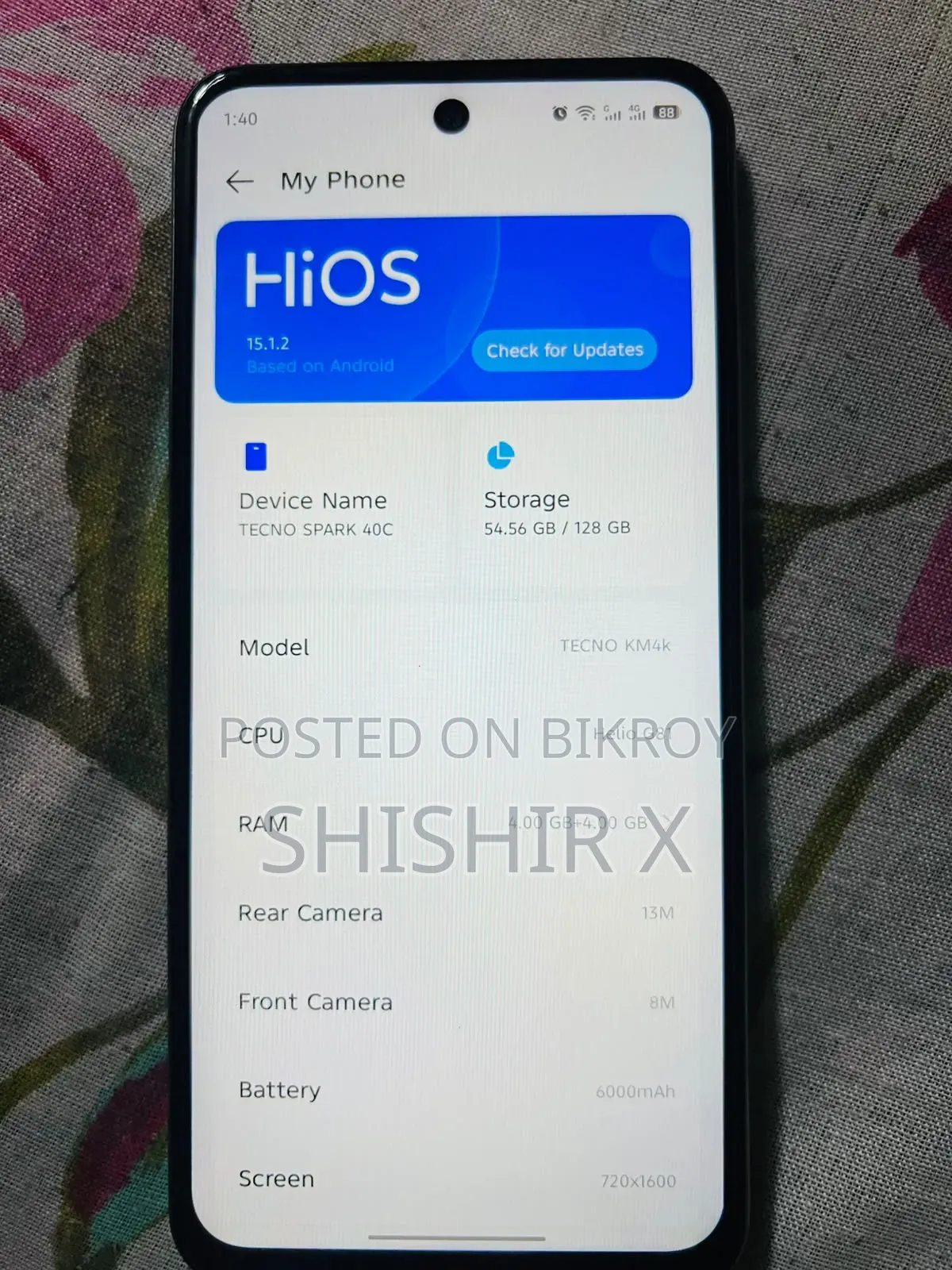 নতুন টেকনো স্পার্ক ৪০ ১২৮ জিবি গ্রে