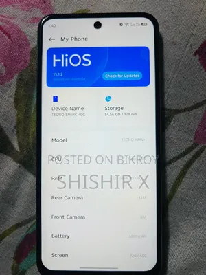 নতুন টেকনো স্পার্ক ৪০ ১২৮ জিবি গ্রে