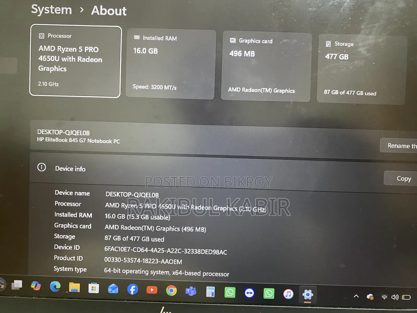 Laptop HP EliteBook 845 G7 16GB AMD Ryzen 5 SSD 512GB