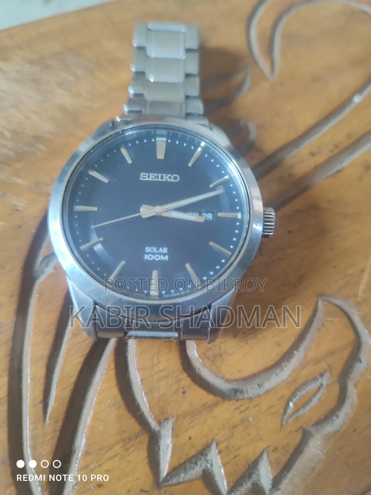 Seiko Solar 100m Day-Date Watch, Model Sne363p1 (Black Dial)