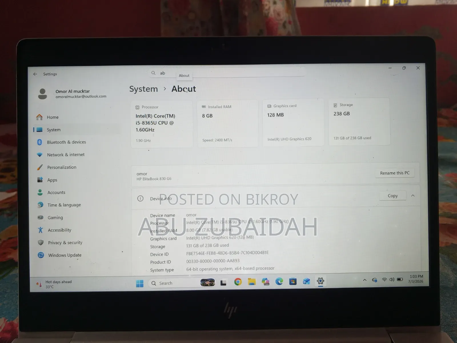 Laptop HP EliteBook 830 G6 8GB Intel Core I5 SSD 256GB