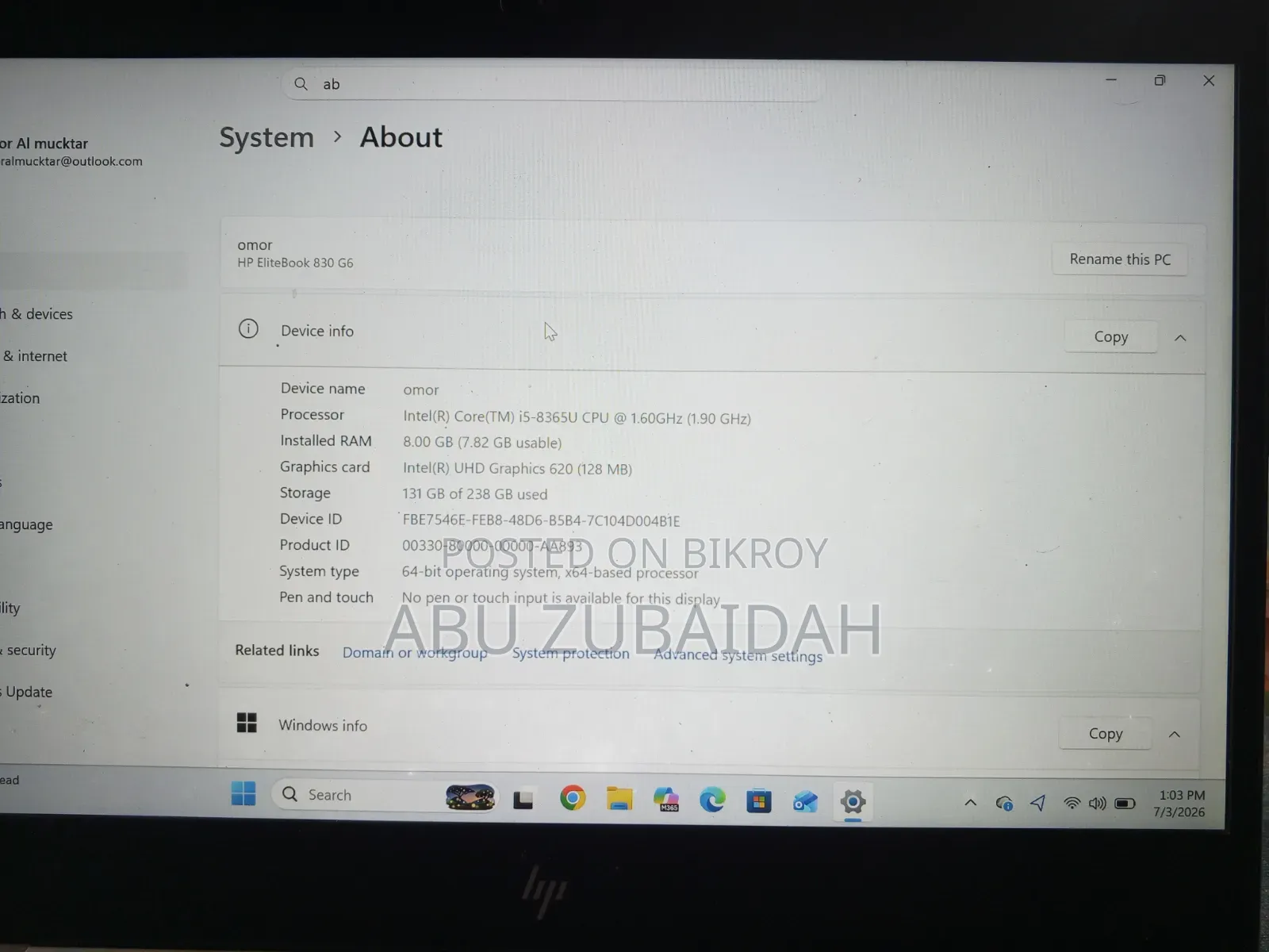 Laptop HP EliteBook 830 G6 8GB Intel Core I5 SSD 256GB