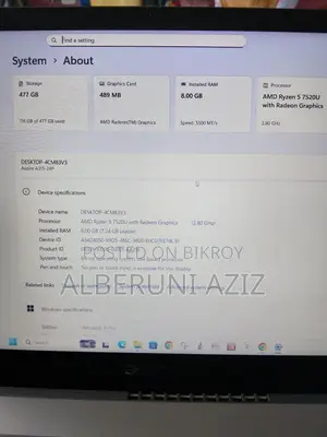 Laptop Acer Aspire 3 8GB AMD Ryzen 5 SSD 512GB