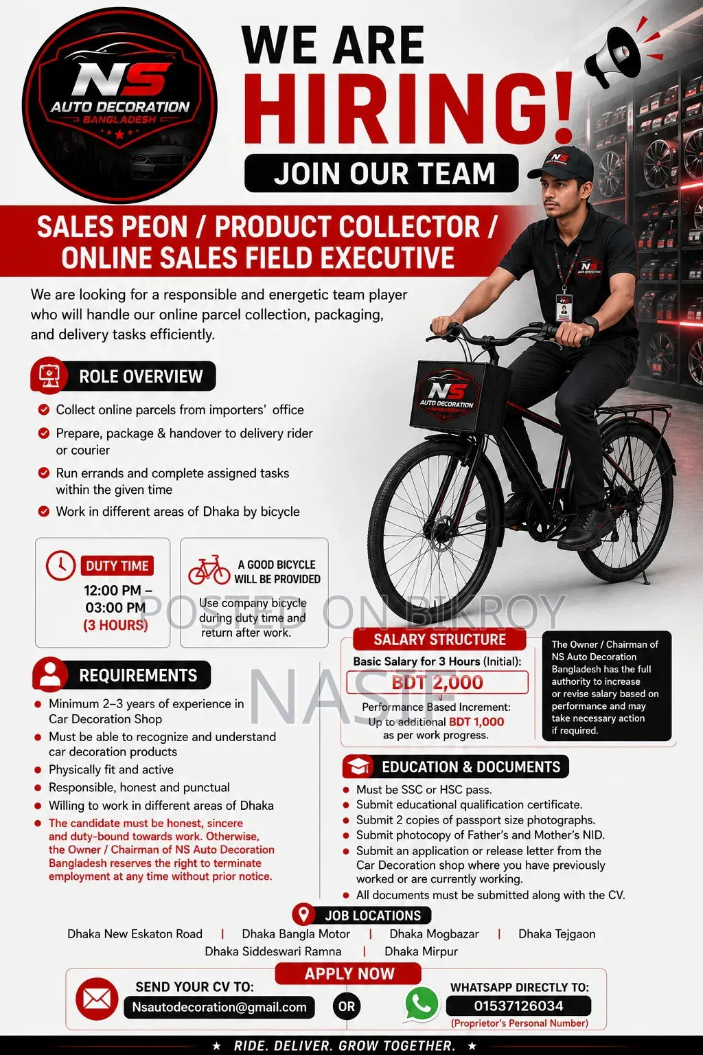 We Are Hiring!! Join the Ns Auto Decoration Bangladesh family.