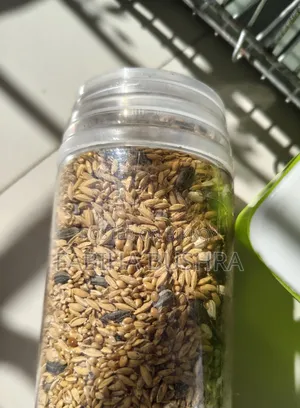 Bird cage, tray, food, food and water container