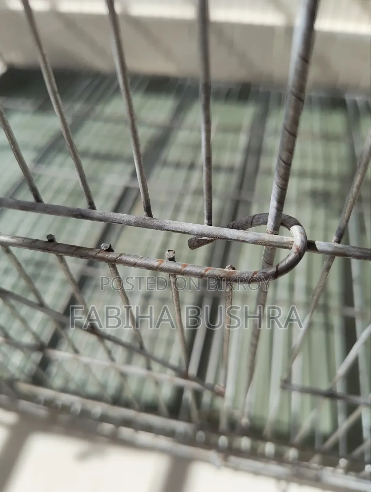 Bird cage, tray, food, food and water container