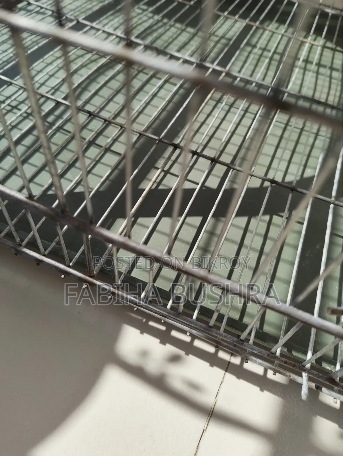 Bird cage, tray, food, food and water container