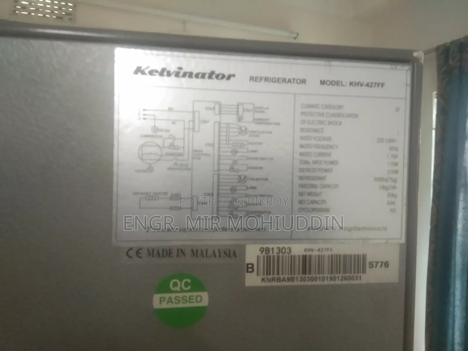 550 Liters Kelvinator Side by Side Fridge