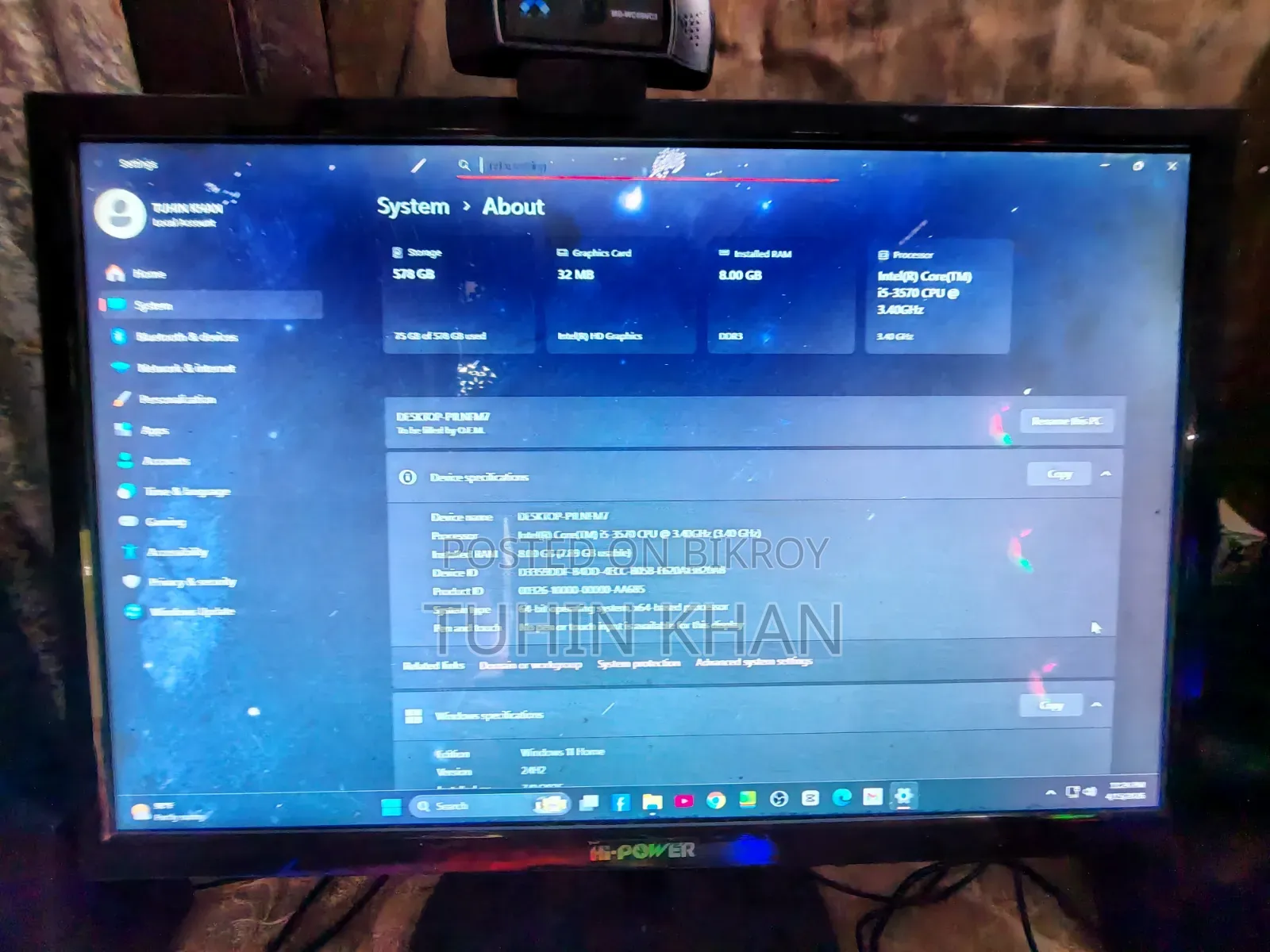 Desktop Computer 8GB Intel Core I5 SSD 500GB