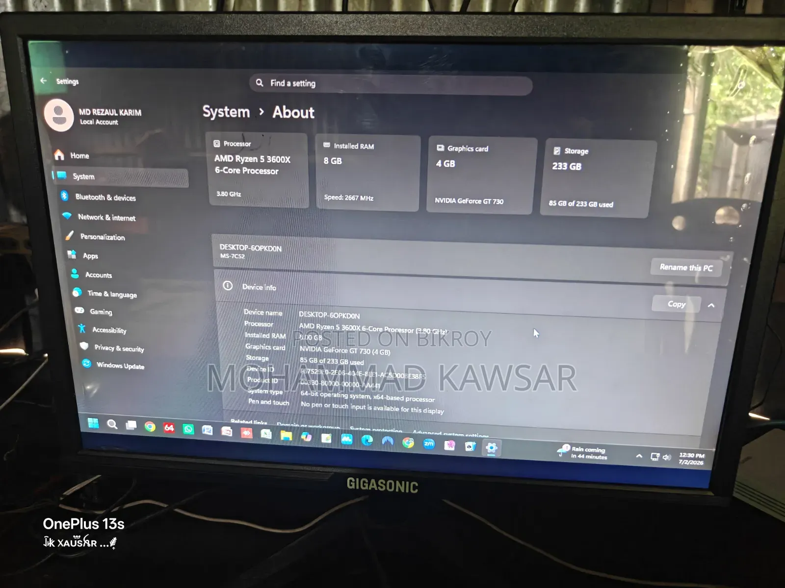 Desktop Computer Dell 8GB AMD Ryzen 5 SSD 256GB