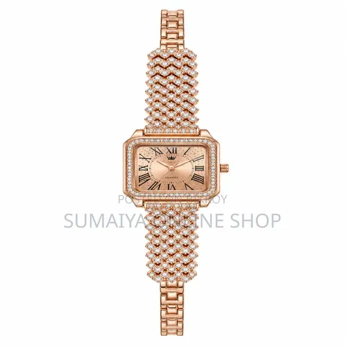 Luxury Rose Gold Women’s Quartz Watch With Crystal Bracelet