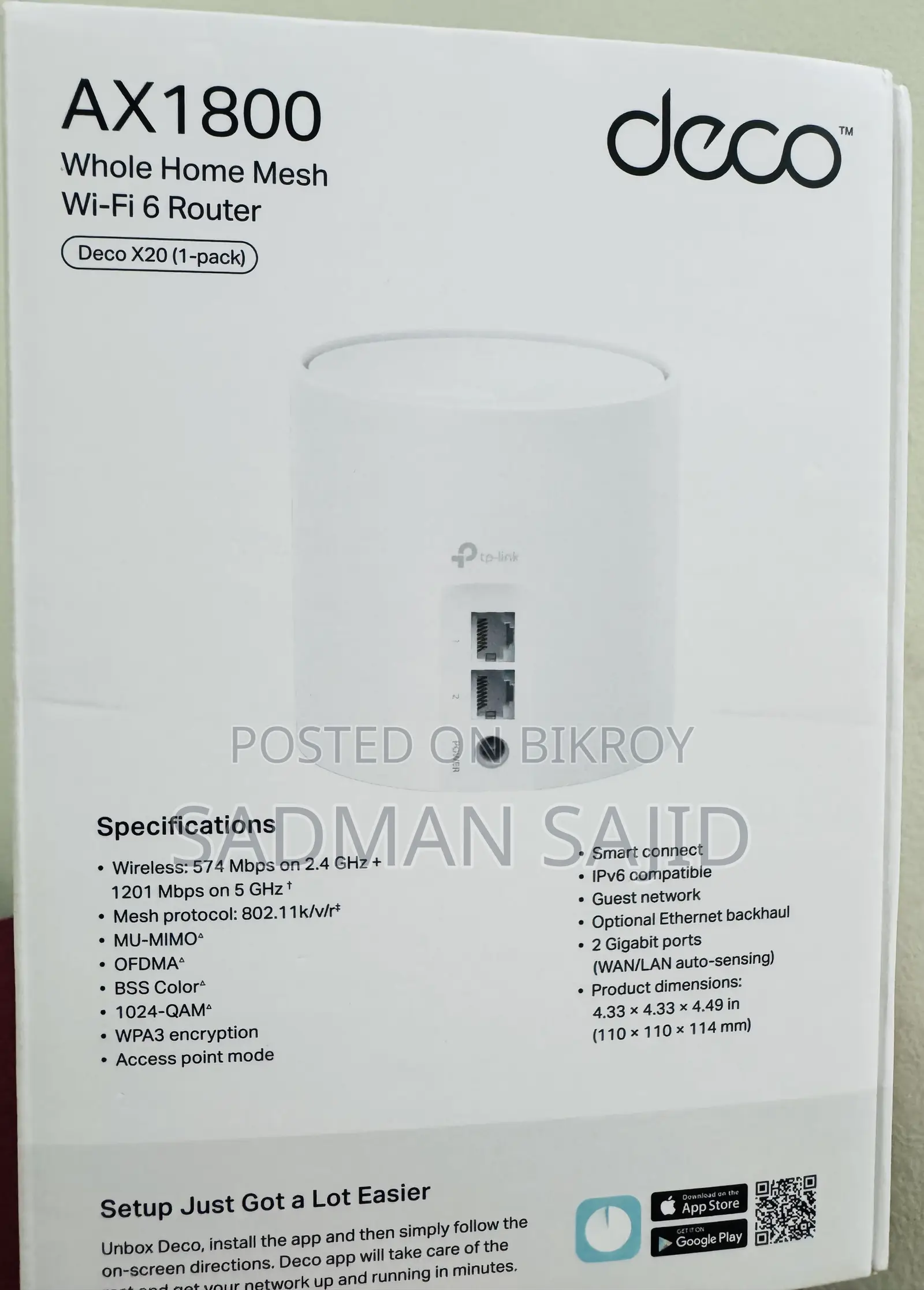 Tp-Link Deco X20 Ax1800 Wifi-6 | ১ ইউনিট নতুন | Ryans ওয়ারেন্টি + রিসিট