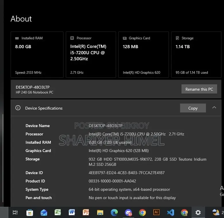 Laptop HP 240 G6 8GB Intel Core I5 HDD+SSD 1TB
